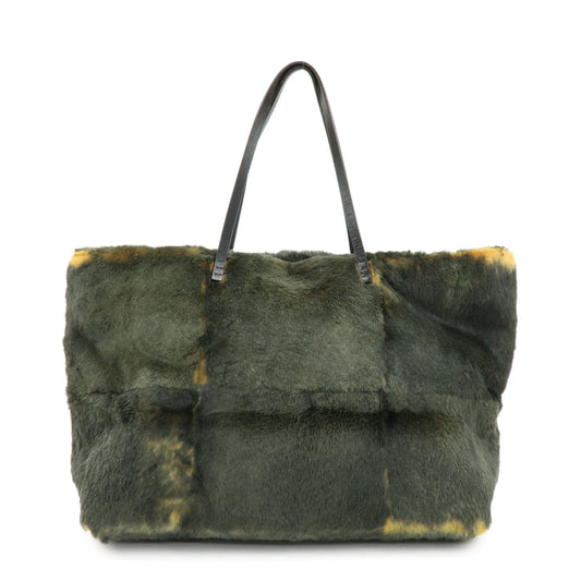 Tote Bag Fur Hand Bag Leather Brown Yellow