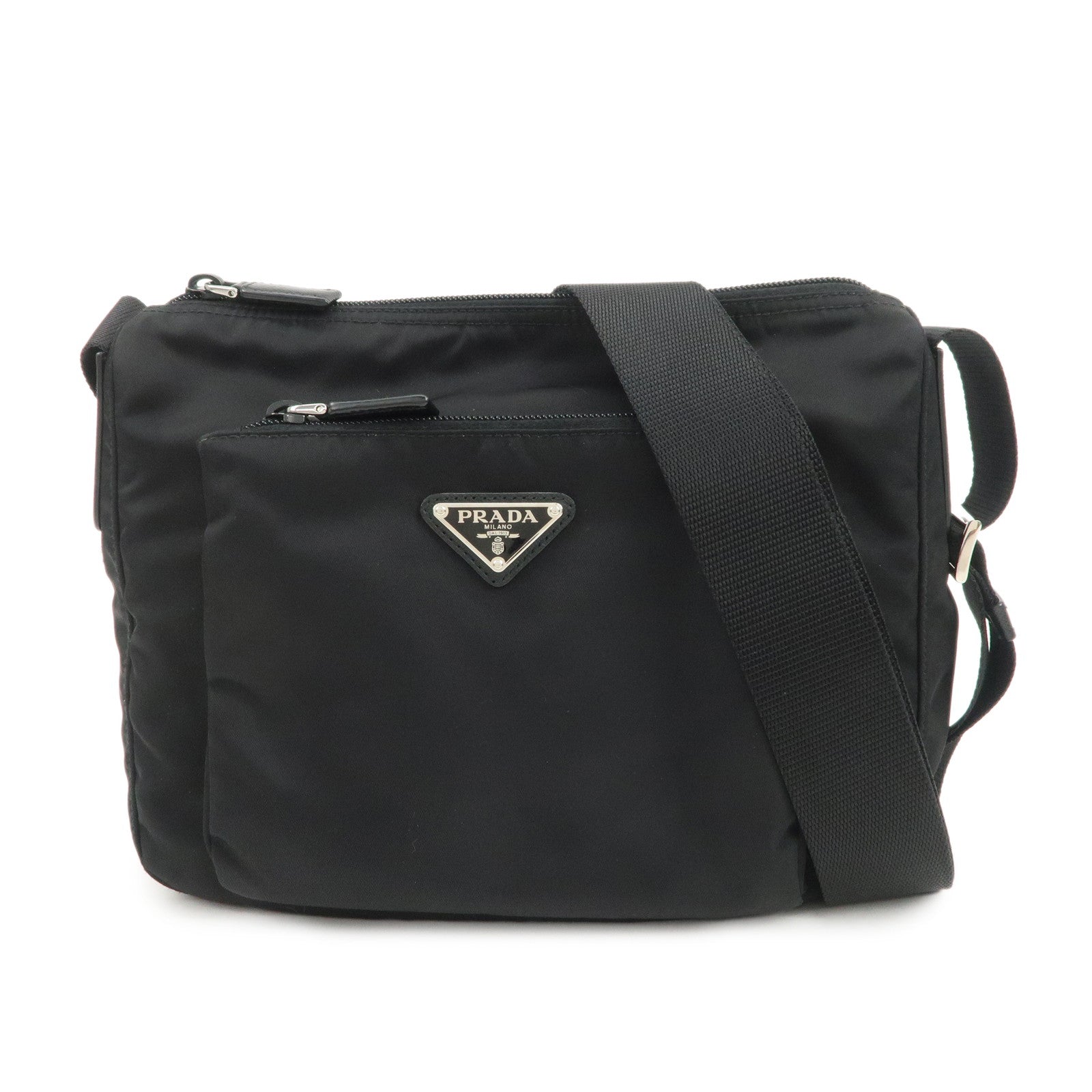 Shoulder Bag Triangle Leather Nylon Saffiano Saffiano Leather Black