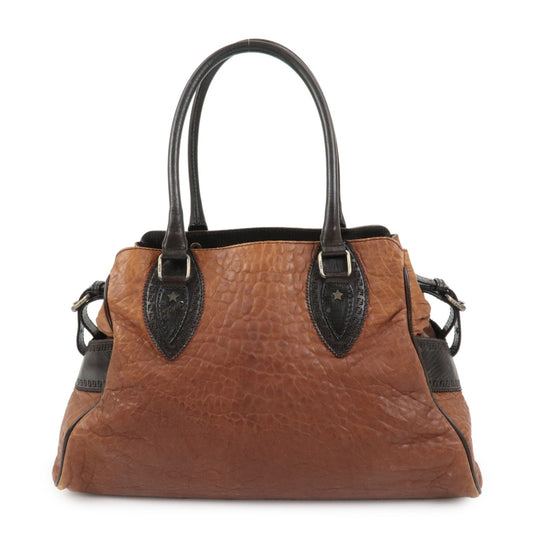 Tote Bag Etonico Shoulder Leather Brown Logo Shoulder Bag