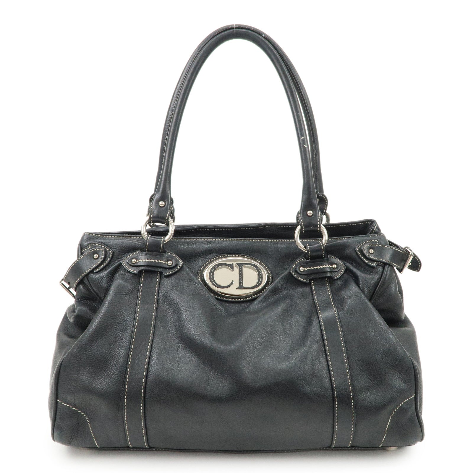 Dior Shoulder Bag Christian Hand Bag HDW Leather Black Silver