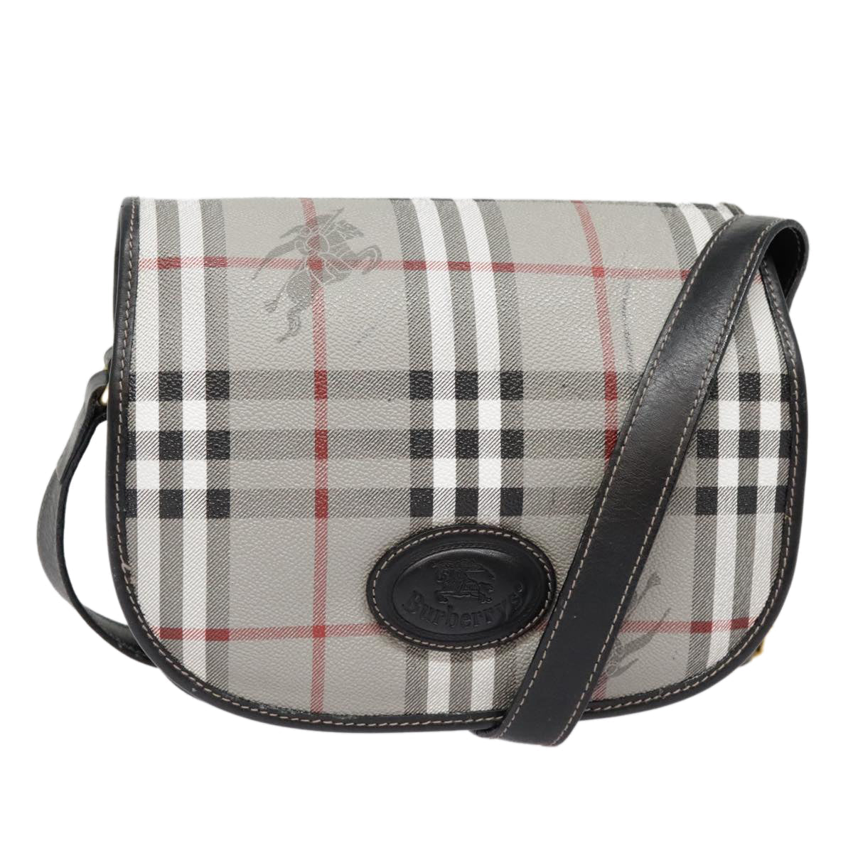 Burberry Nova Check Grey Shoulder Bag Leather Gray