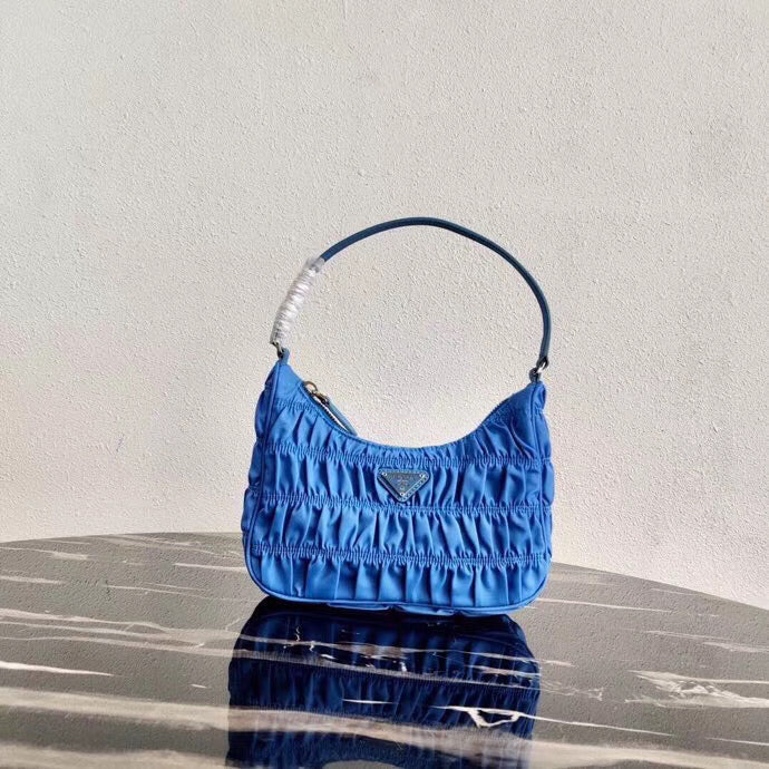 Prada Hobo Bag In Nylon Blue Mini Shoulder Bag