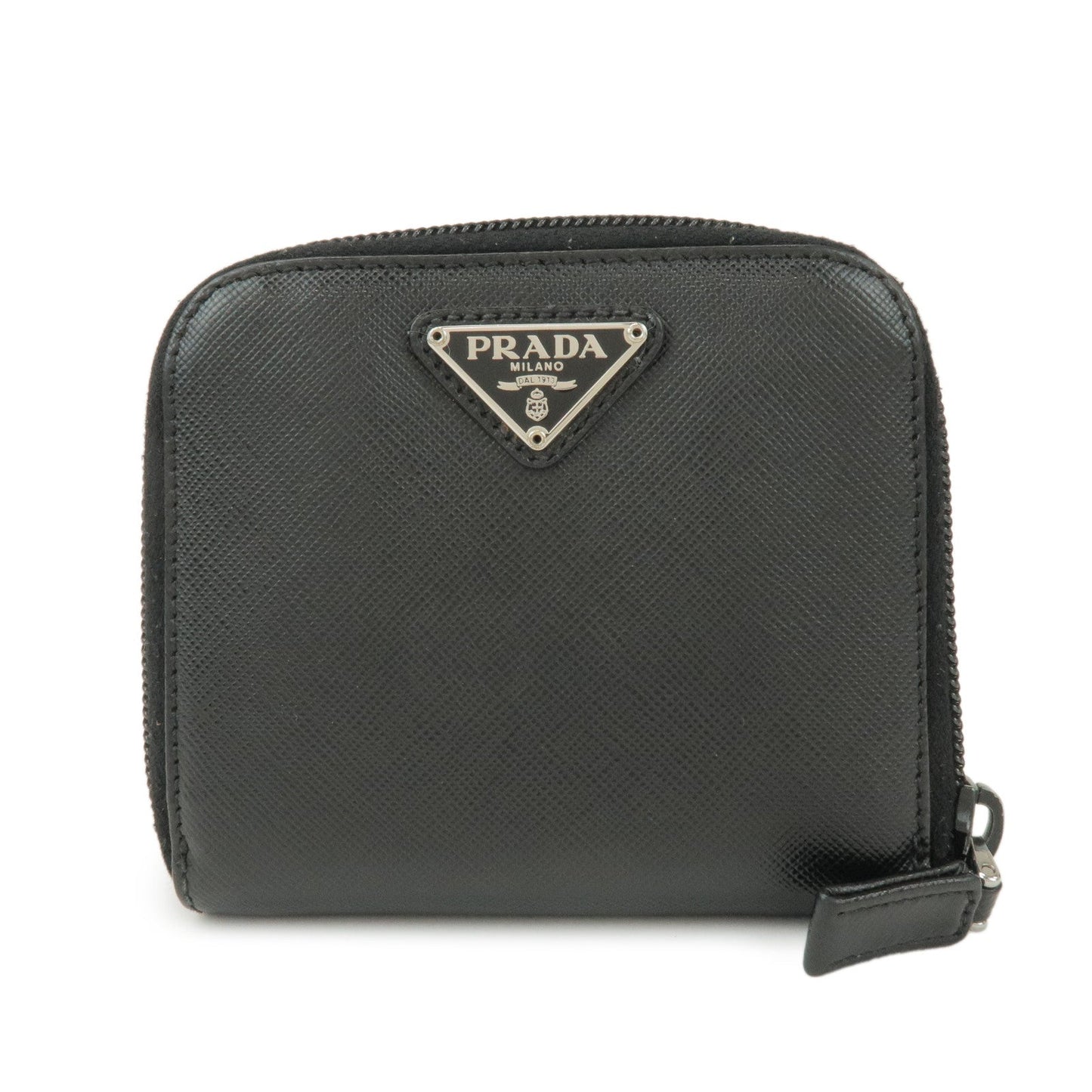 Round Zippy Bi-fold Wallet Leather Black Logo Handbag