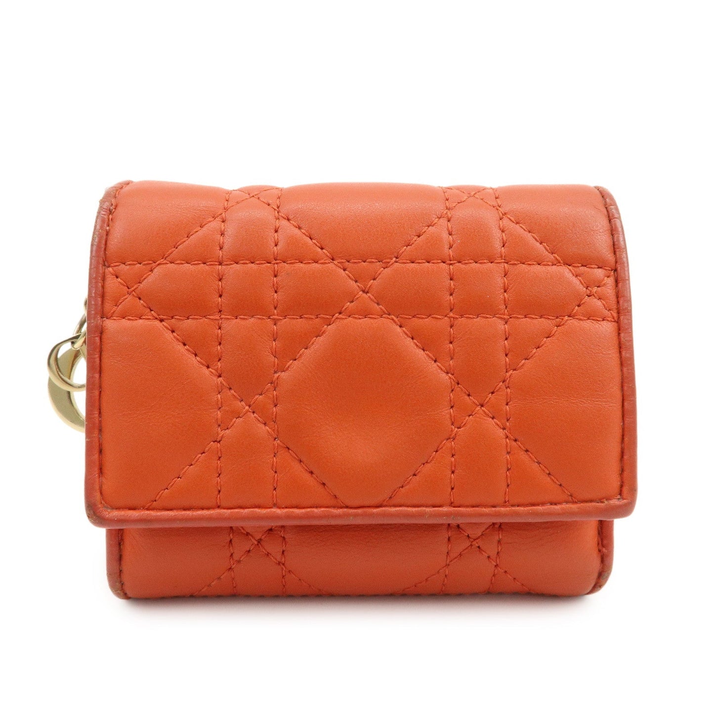 Dior Handbag Christian Lady Cannage Tri-fold Compact Wallet Leather