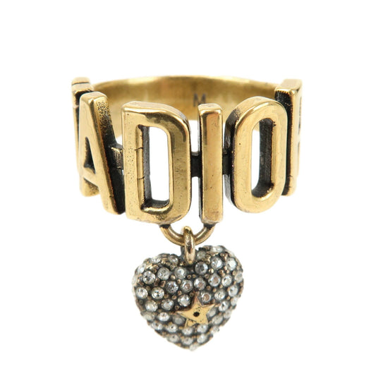 Dior Handbag Christian J' Rhinestone Star Heart Ring M Metal Gold Jewelry