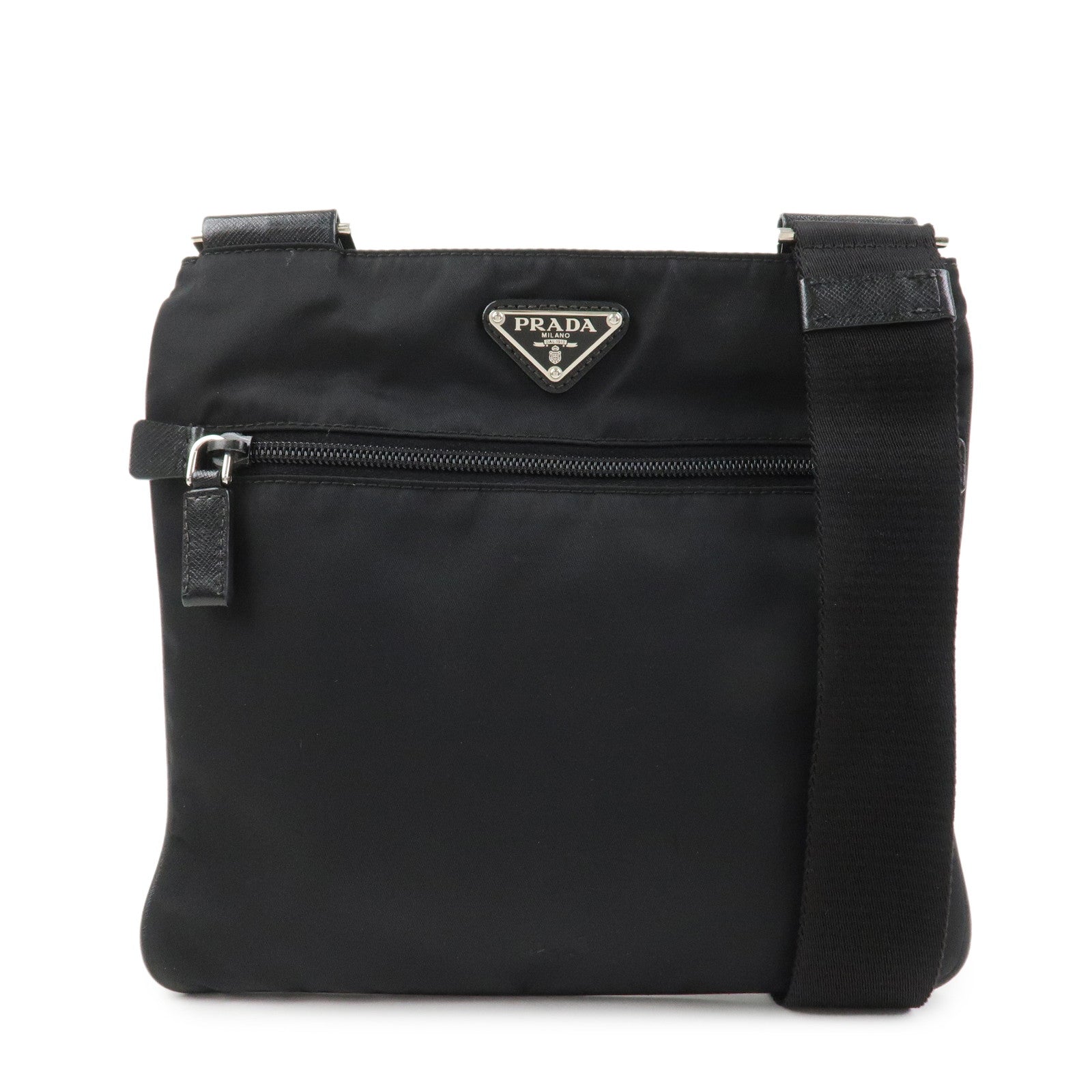 Shoulder Bag Triangle 3 Leather Nylon Black