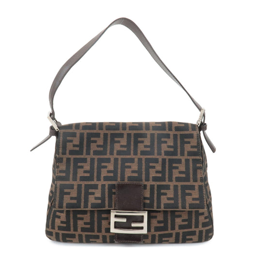 Fendi Shoulder Bag Mamma Baguette HDW d 2 Leather Canvas Silver