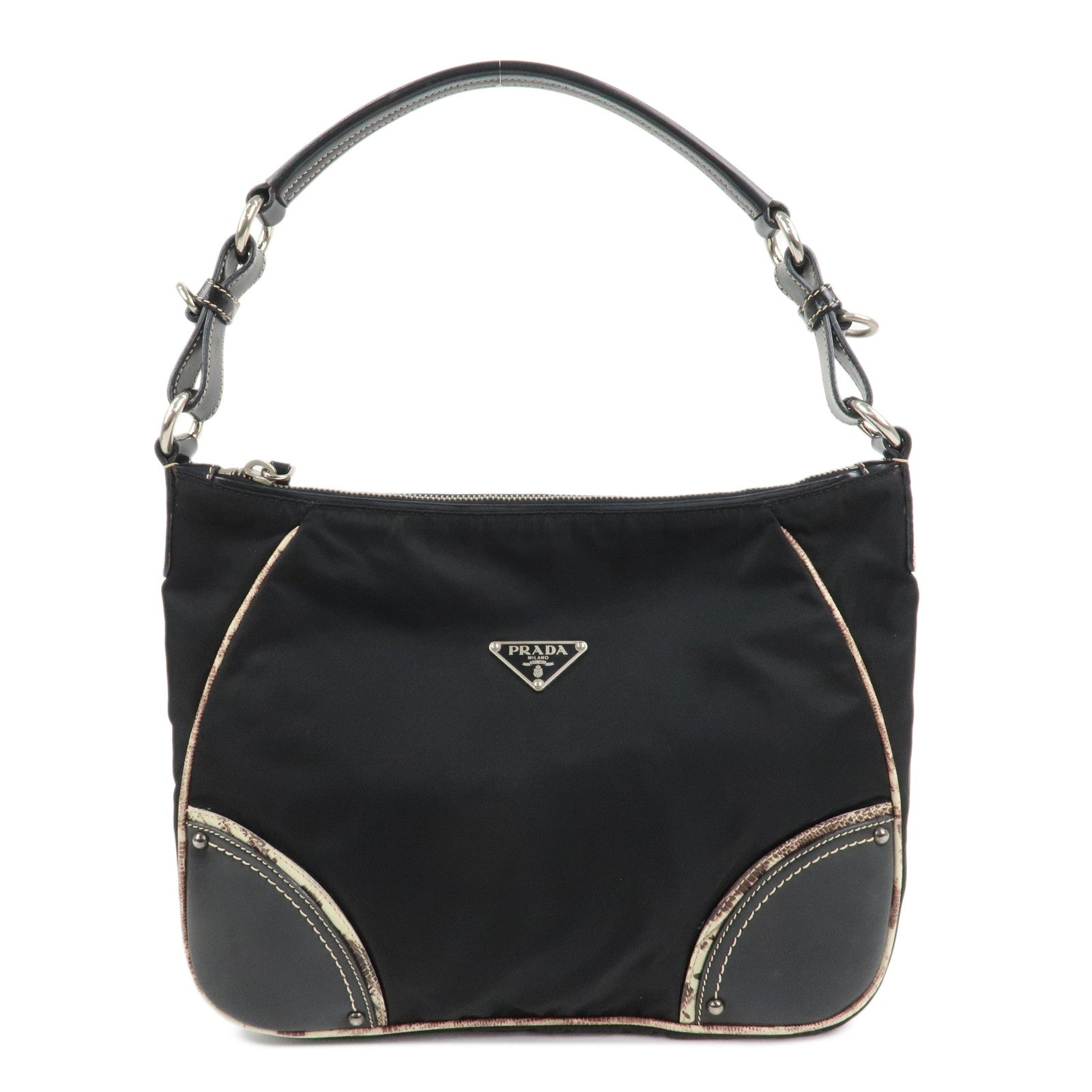 Shoulder Bag Triangle Leather Nylon Black
