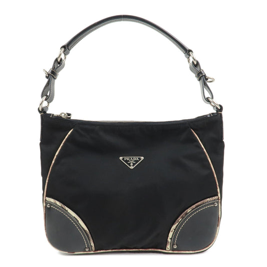 Shoulder Bag Triangle Leather Nylon Black