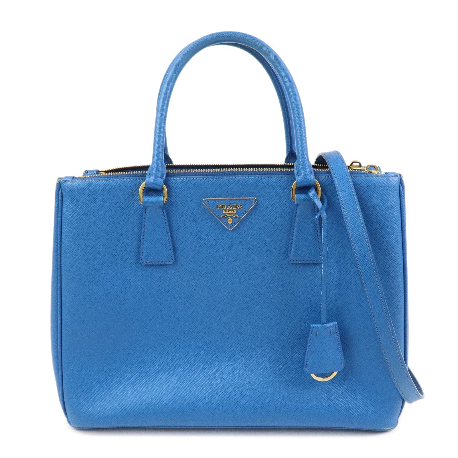 Triangle Galleria 2Way Bag Leather Saffiano Blue Handbag