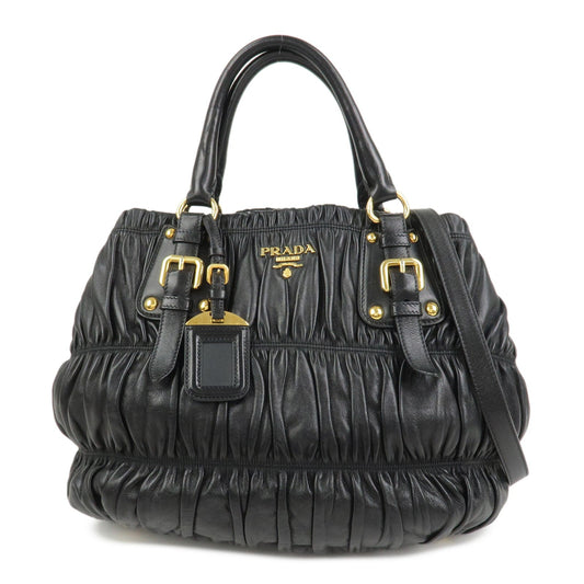 Shoulder Bag Gathered 2Way Hand Bag Leather Black