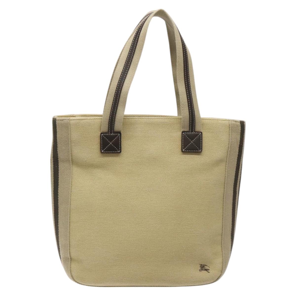 Burberry Label Tote Bag Canvas Beige Blue Tote Bag 4