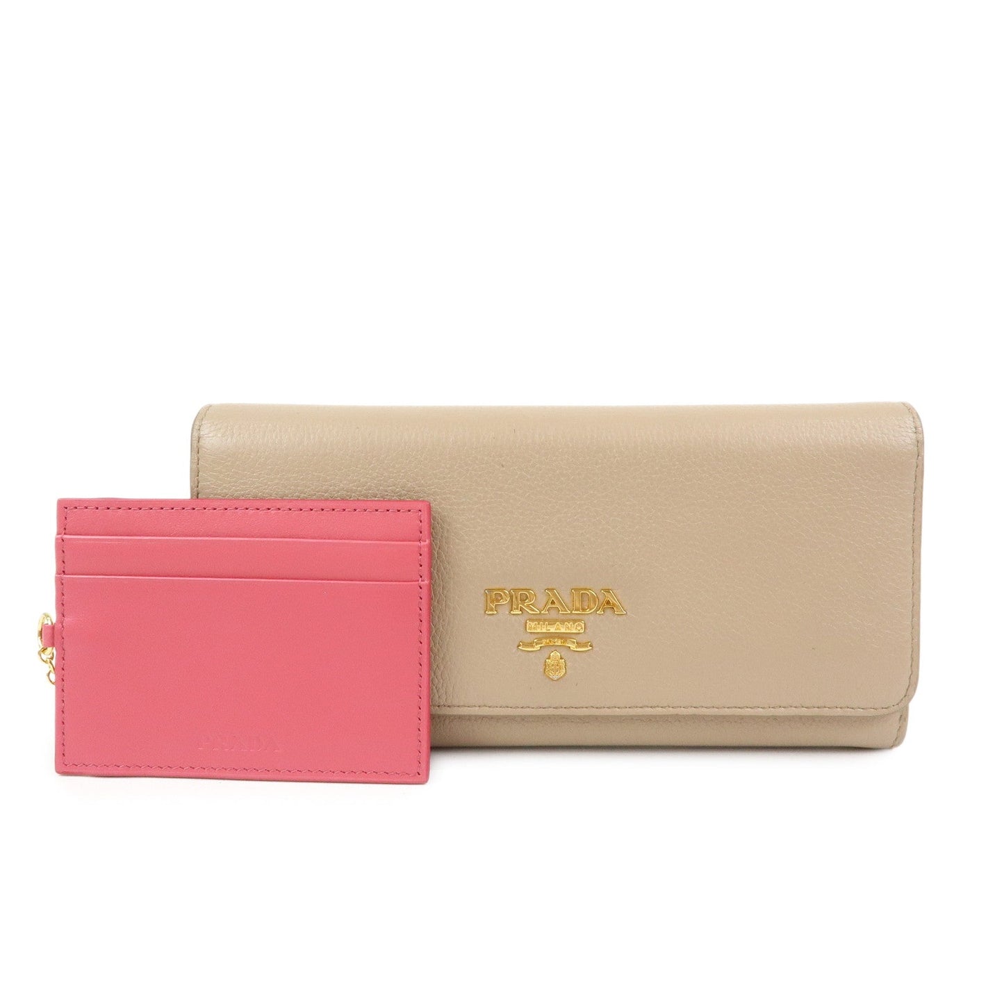 Bi-Fold Long Wallet Leather Saffiano Beige Handbag