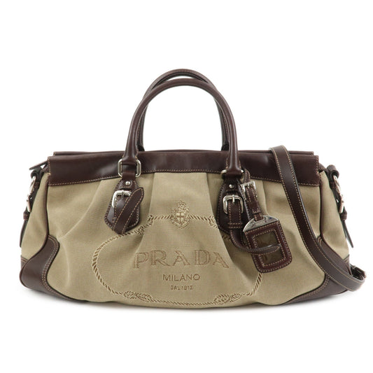 Shoulder Bag 2Way Bag Hand Bag Leather Canvas Brown