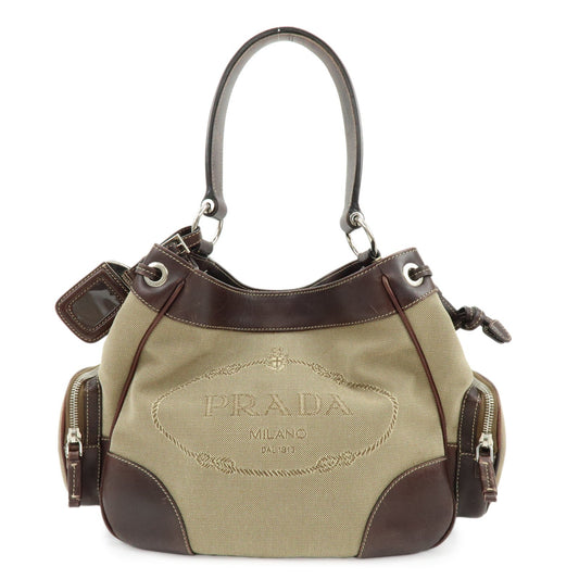 Shoulder Bag Jacquard Leather Canvas Logo