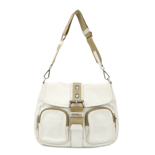 Shoulder Bag Triangle Leather Nylon White