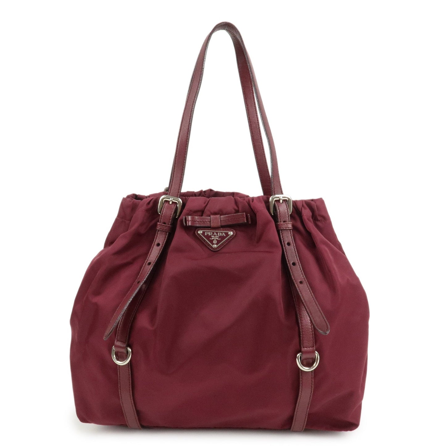 Tote Bag Triangle Shoulder Bag Bordeaux Leather Nylon