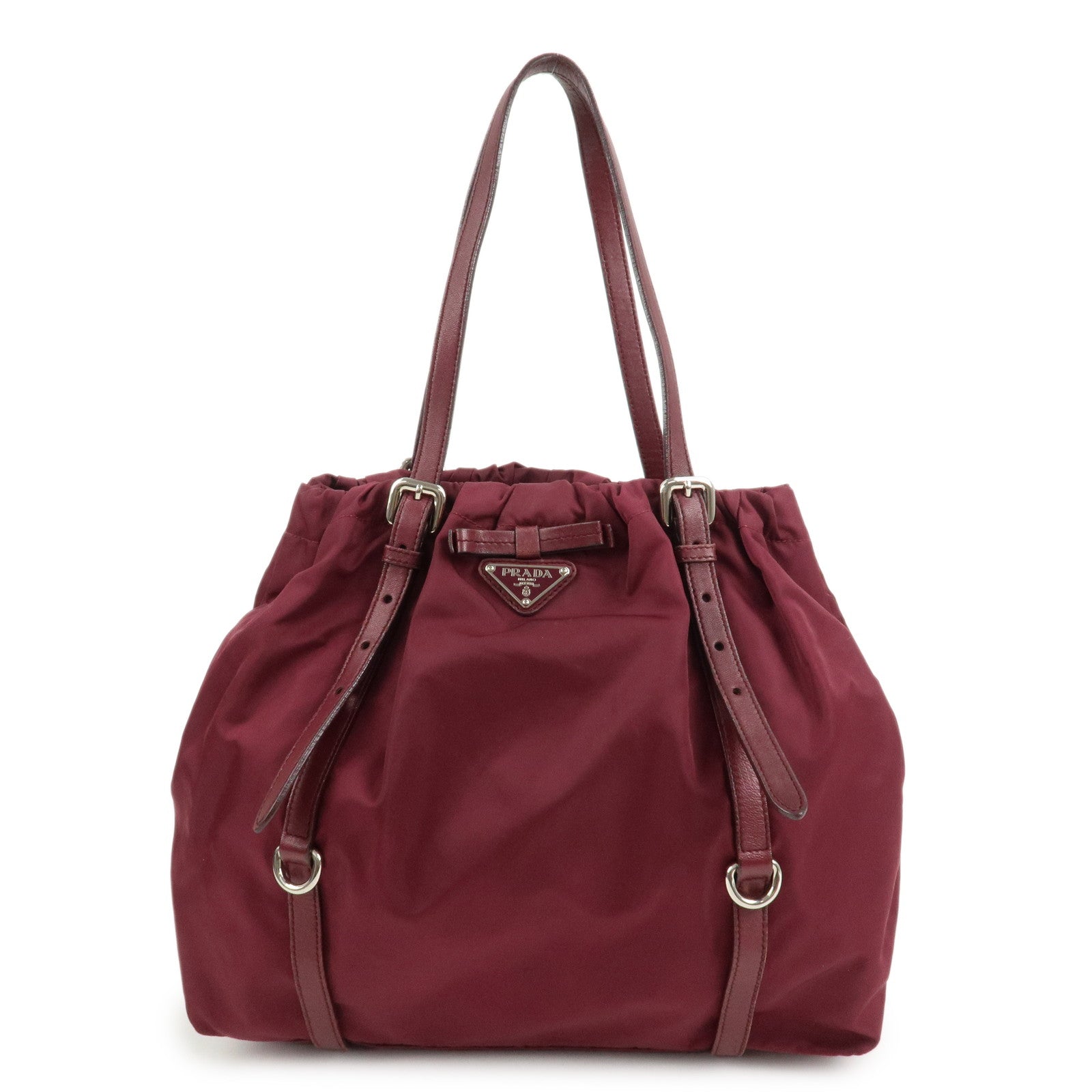 Tote Bag Triangle Shoulder Bag Bordeaux Leather Nylon
