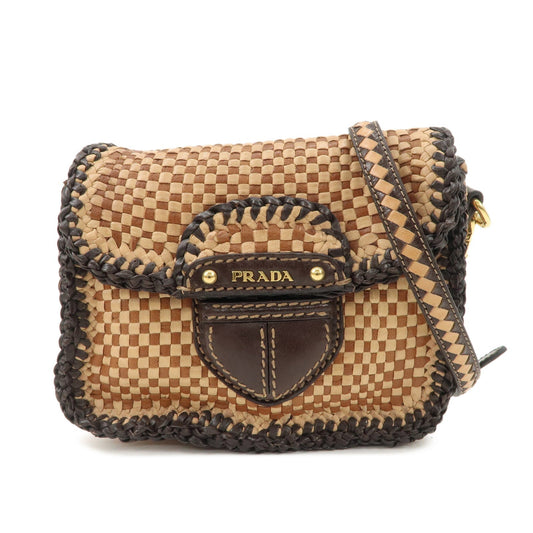 Shoulder Bag Madras d Leather Brown Beige