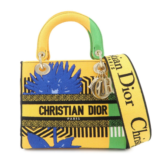 Dior Handbag Christian Lady D Lite 2Way Hand Bag Canvas Yellow Multicolor