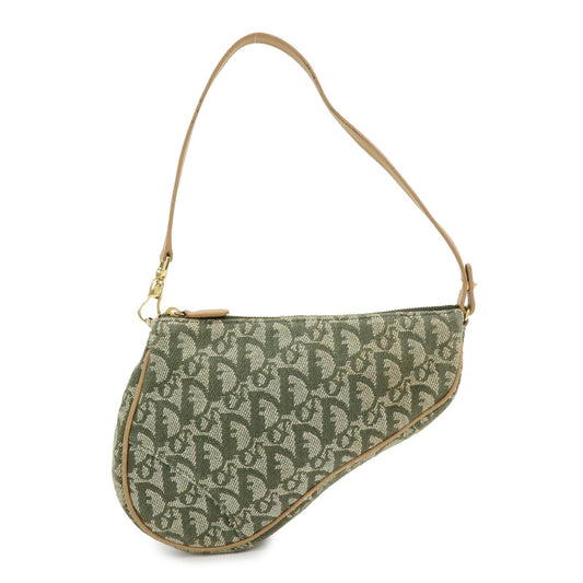 Dior Handbag Christian Saddle Trotter Jacquard Hand Bag Leather Green