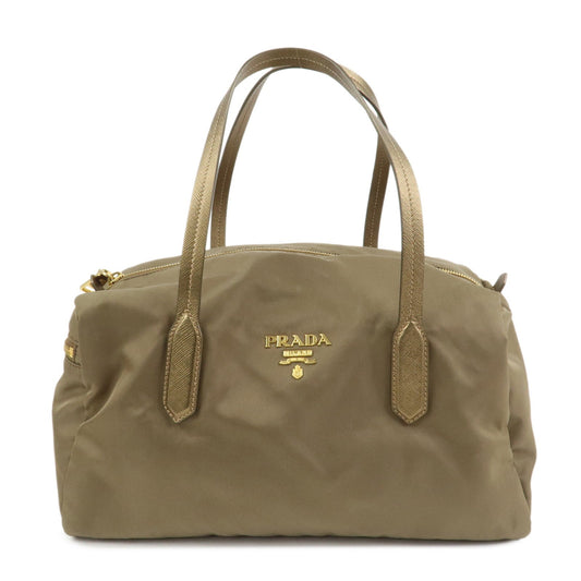 Shoulder Bag Hand Bag Khaki Leather Nylon Saffiano