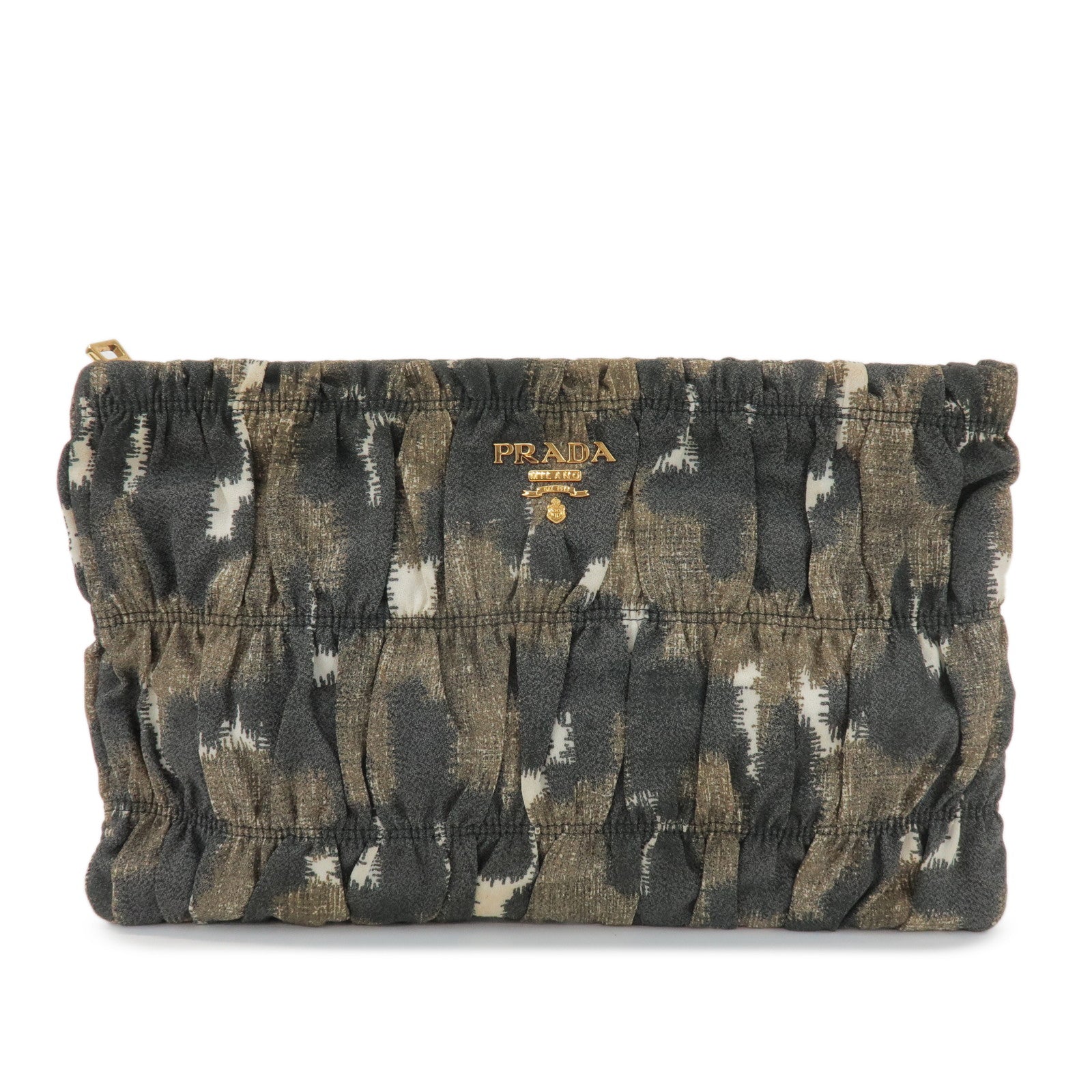Clutch Bag Camouflage Gathered Design Khaki Canvas Black Logo