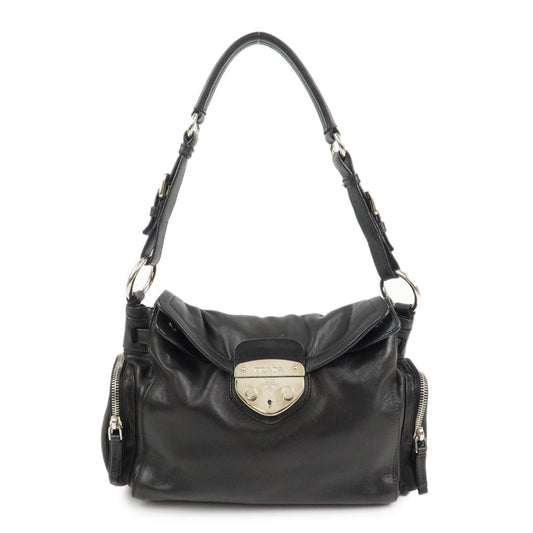 Shoulder Bag Triangle Calf Skin Leather Black Logo