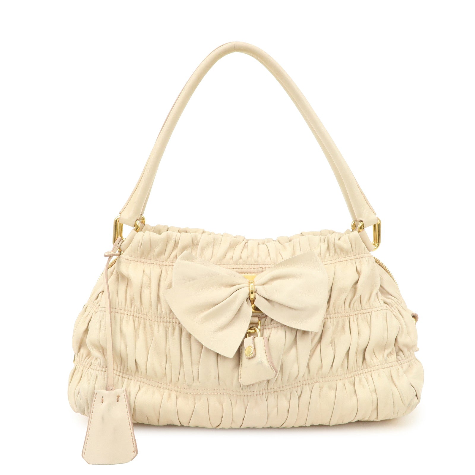 Shoulder Bag Nappa Gathered Ribbon Hand Bag Leather