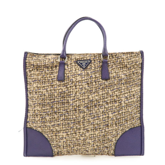 Tote Bag Triangle Tweed d Leather Beige Purple