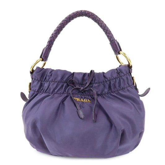 Shoulder Bag Ribbon Hand Bag Leather Nylon Purple