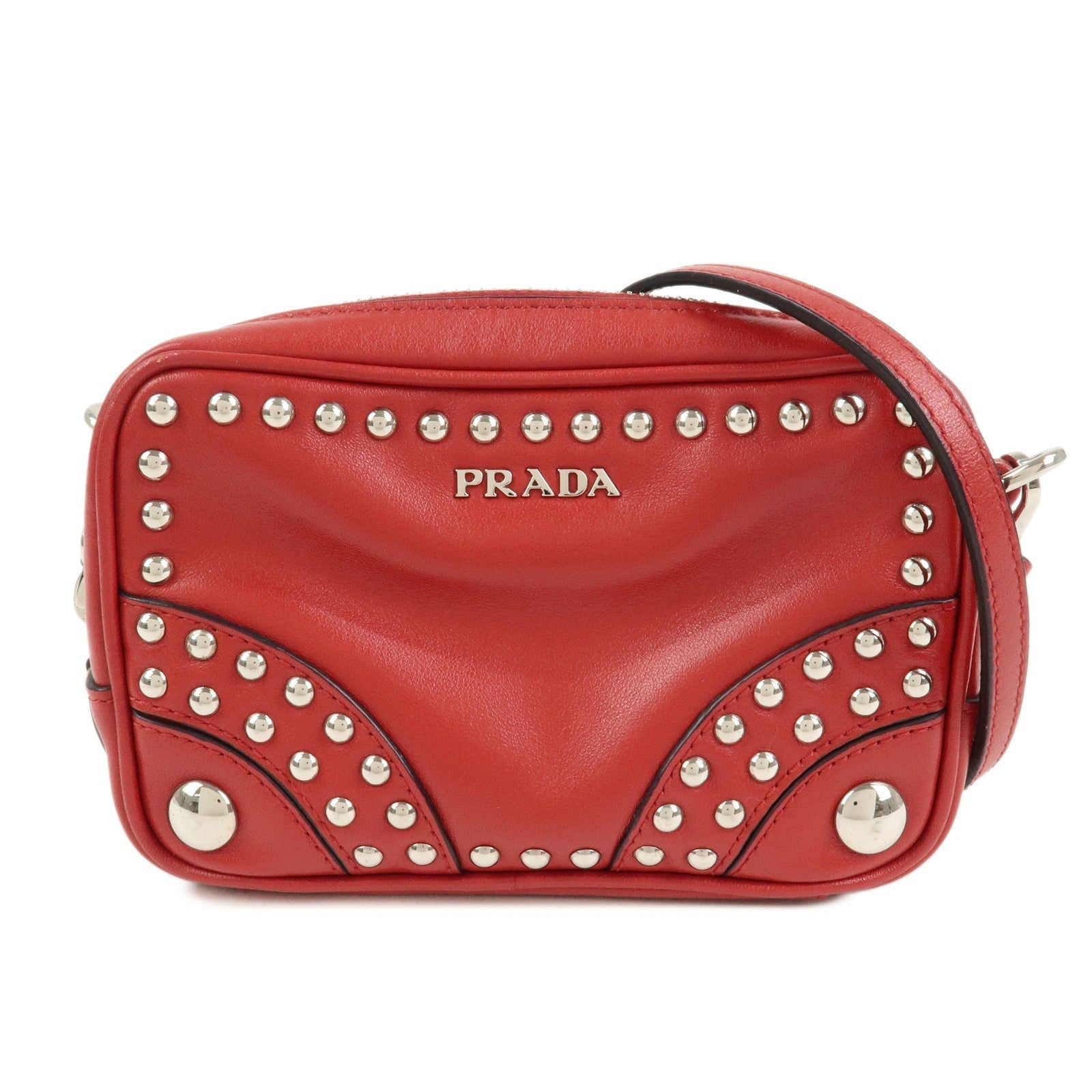 Shoulder Bag Camera Bag Studs Leather Red Mini