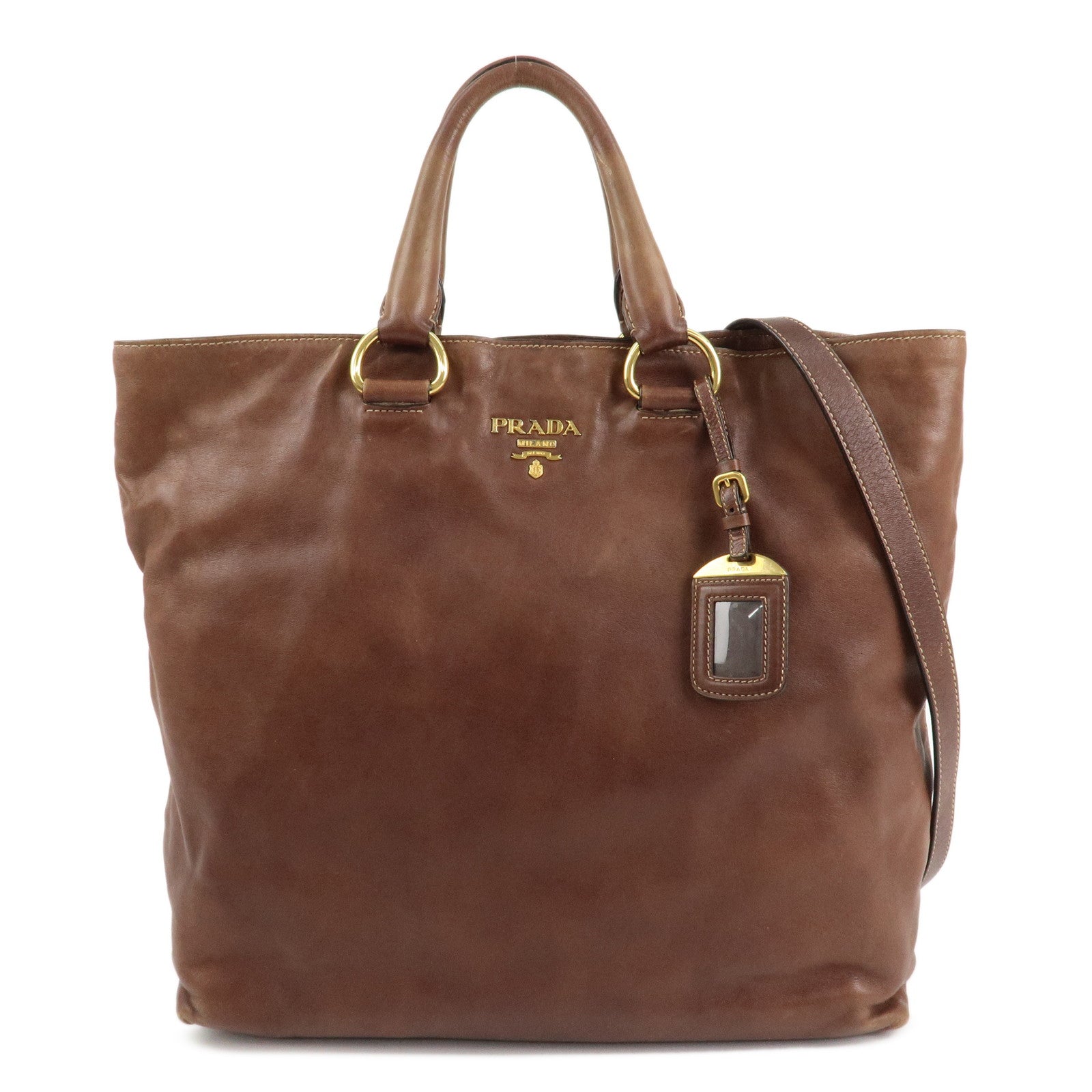 Tote Bag 2way Shoulder Bag HDW d Leather Brown Gold