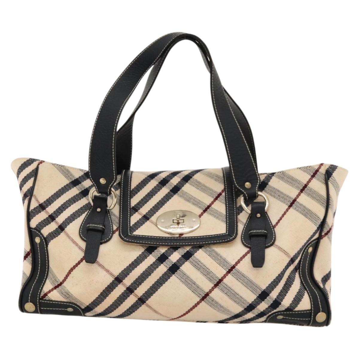 Burberry Label Tote Bag Canvas Beige Blue