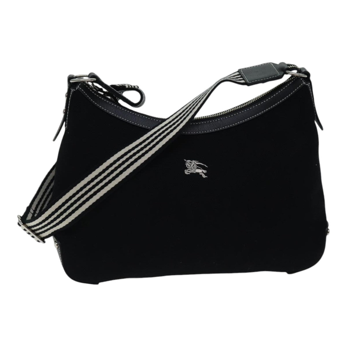 Burberry Label Shoulder Bag Canvas Black Blue