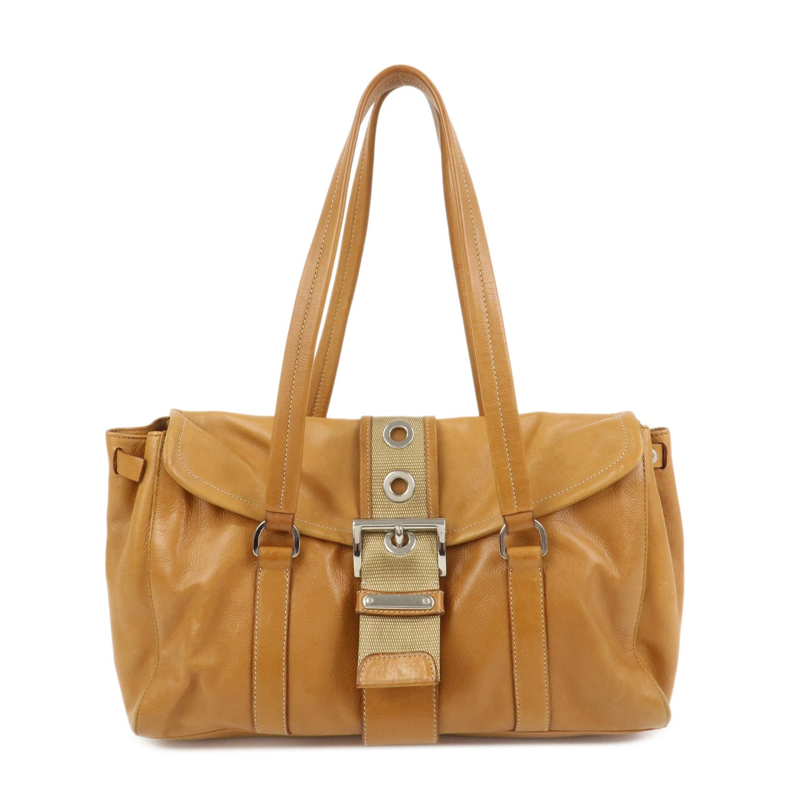 Shoulder Bag Triangle 2 Leather Nylon Brown
