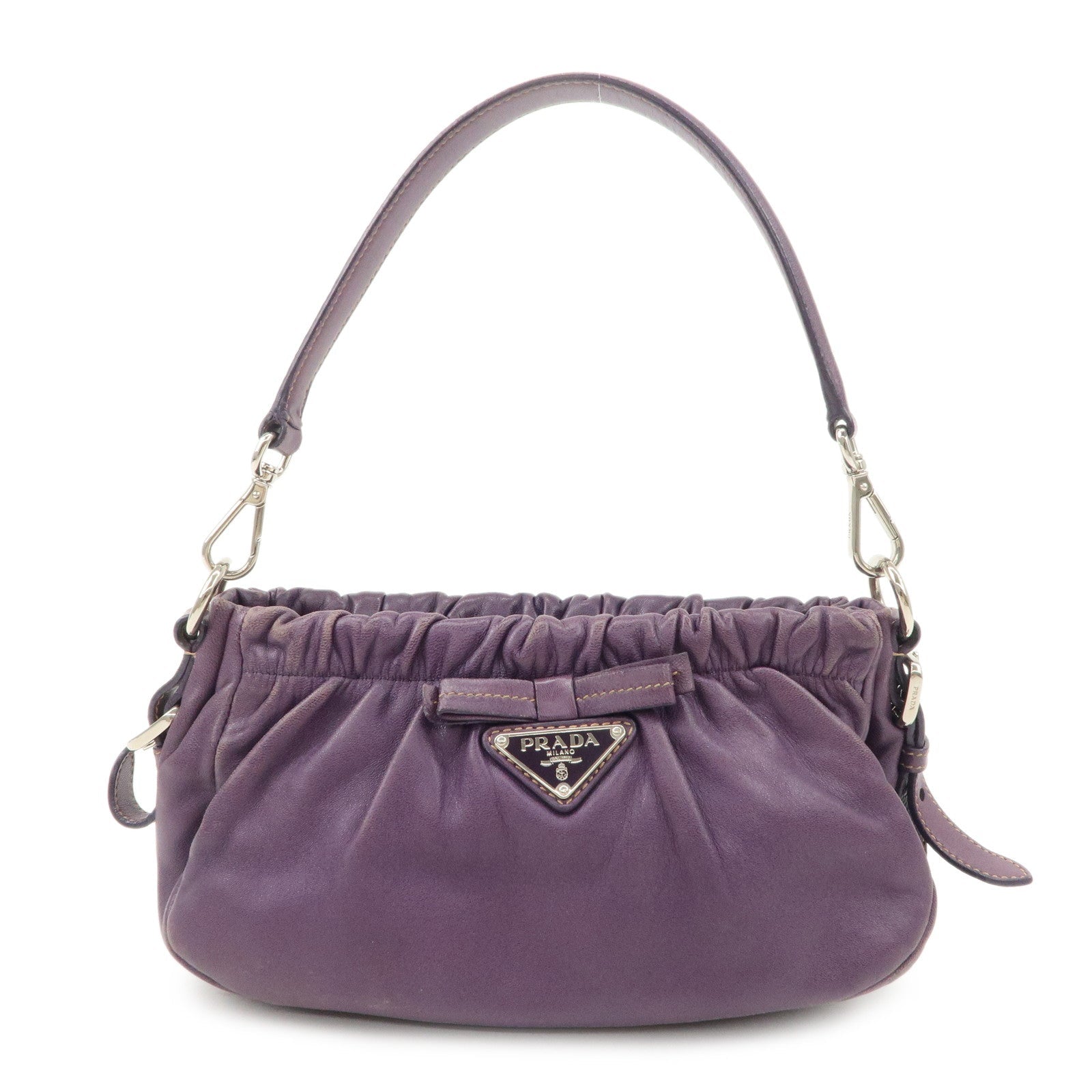 Shoulder Bag Ribbon Hand Bag d Leather Purple