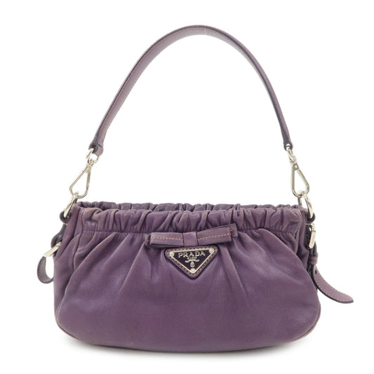 Shoulder Bag Ribbon Hand Bag d Leather Purple