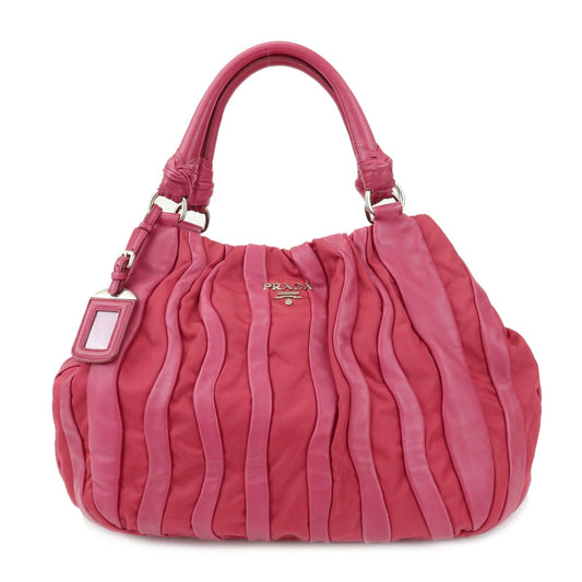 Shoulder Bag Nappa Hand Bag Leather Nylon Pink
