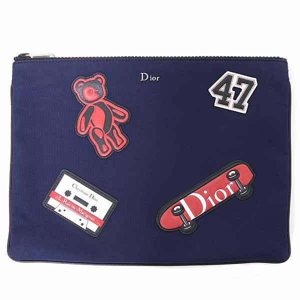 Dior Christian Pouch Navy Navy Pouch With Bear Nylon Travel Bag