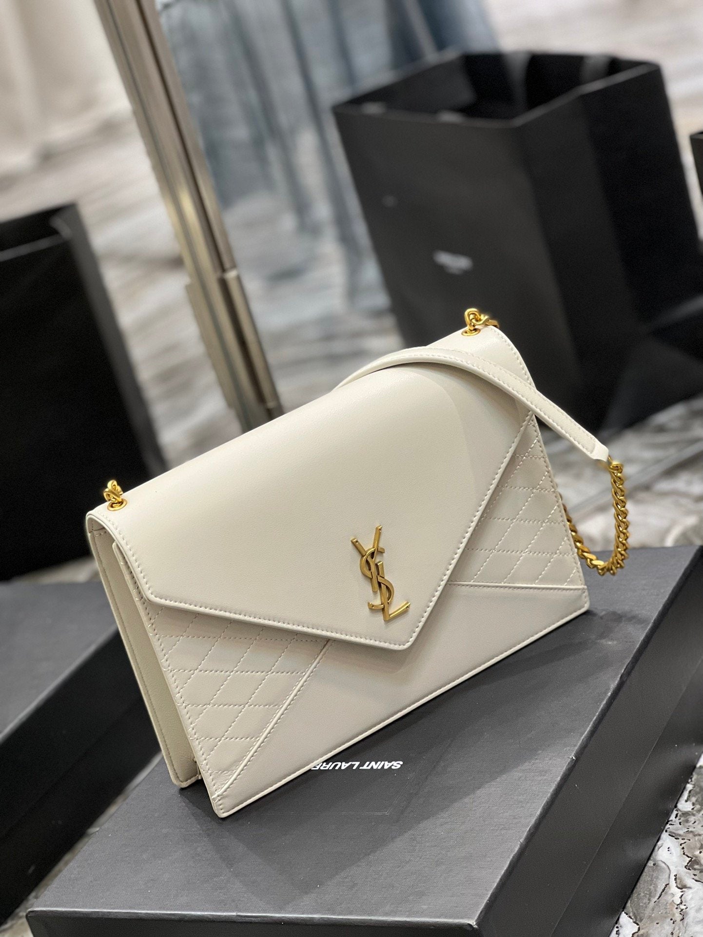 YSL Saint Laurent Ysl Saint Laurent Gaby Chain Bag White With Travel Bag