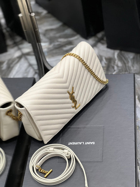 YSL Saint Laurent Kata 99 Hardware 10in 26cm White Gold Chain Handbag
