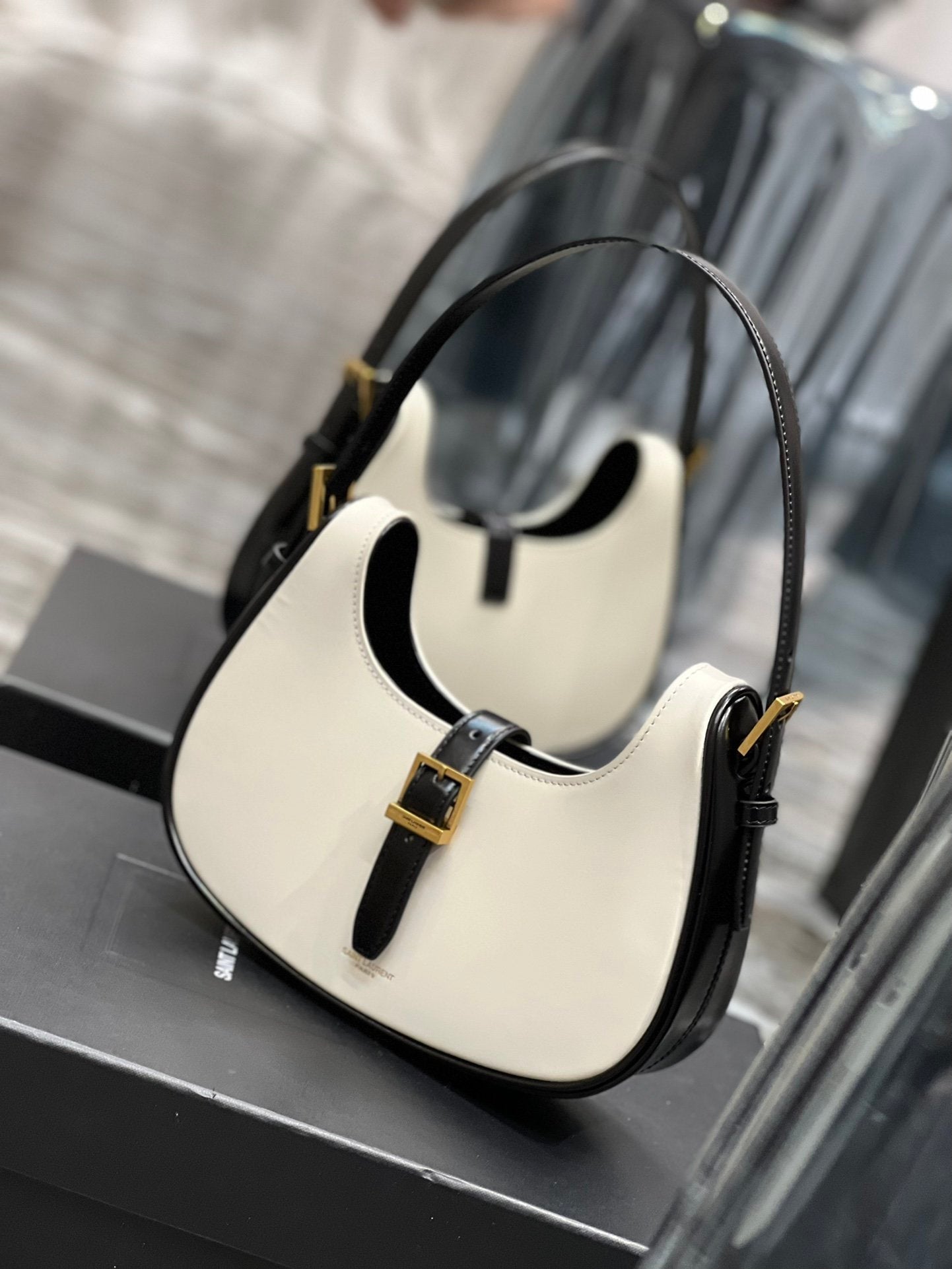 YSL Saint Laurent YSL Top Quality Le Fermoir Hobo Bag White Gold Shoulder Bag