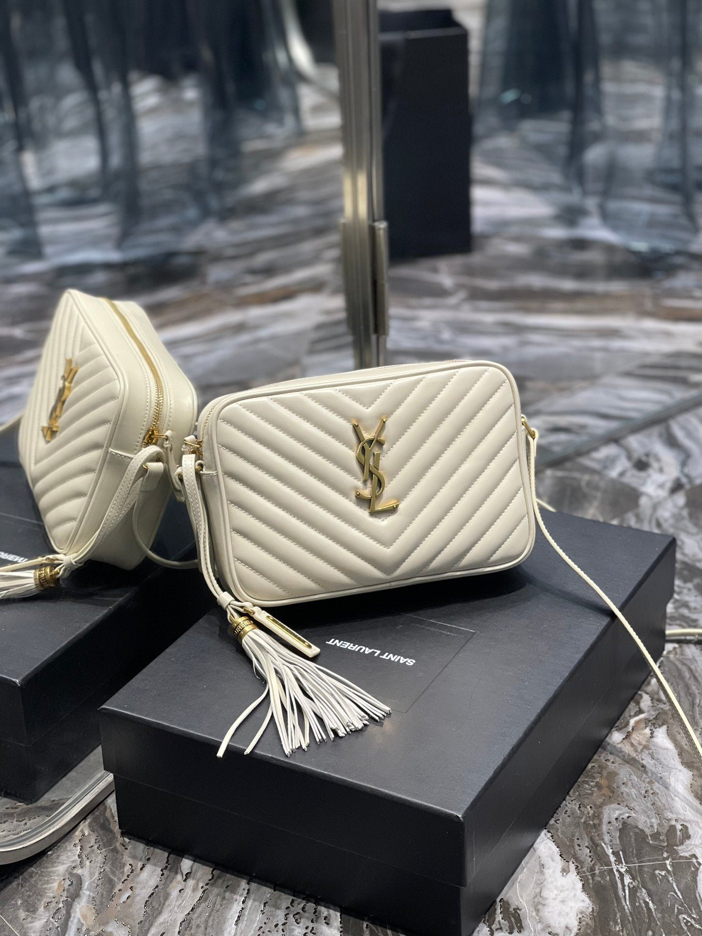 YSL Saint Laurent YSL Top Quality Lou Camera Bag With White Gold Crossbody Bag