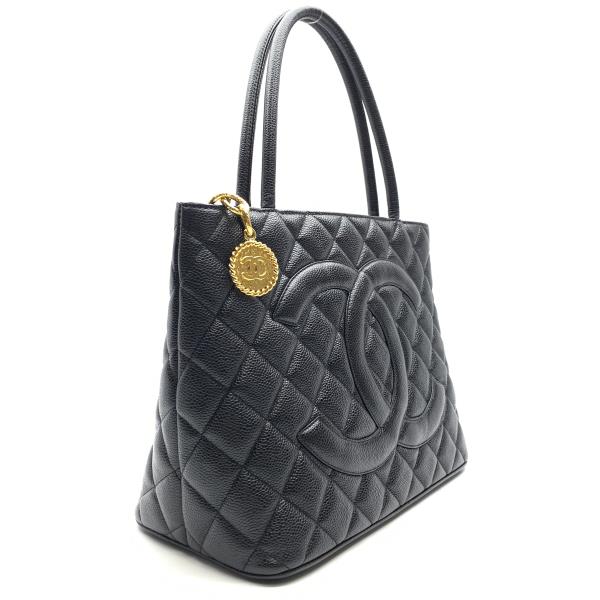 Chanel Tote Caviar Skin Tote Metal Fittings Black Gold Tote Bag