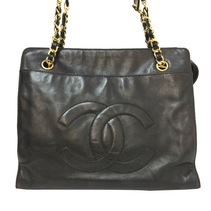 Chanel Here Mark Tote Bag Dark Brown Chain