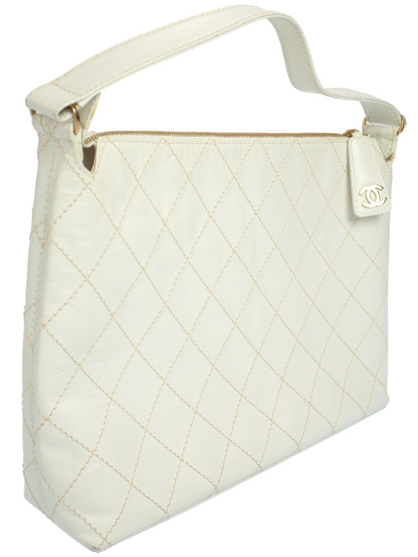 Chanel Wild Stitch Semi-Shoulder Bag Leather White