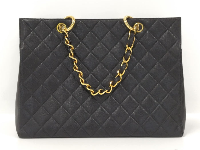 Chanel Gst Tote Bag Caviar Skin Matelasse Black