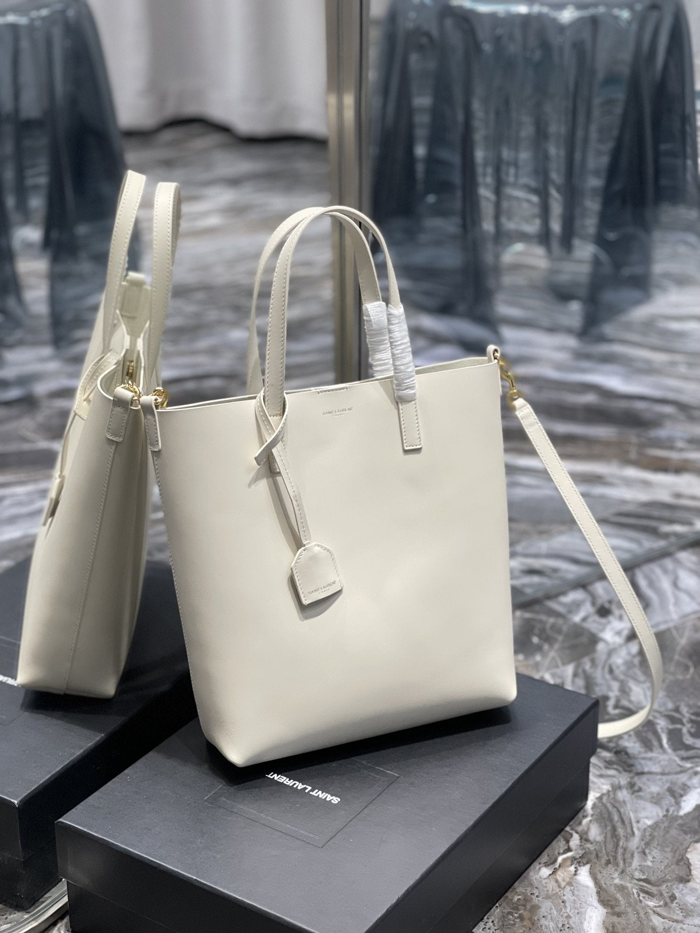 YSL Saint Laurent Ysl Saint Laurent Shopping Bag White Toy In Travel Bag