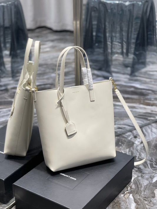 YSL Saint Laurent Shopping Toy Supple 11in 28cm White Handbag